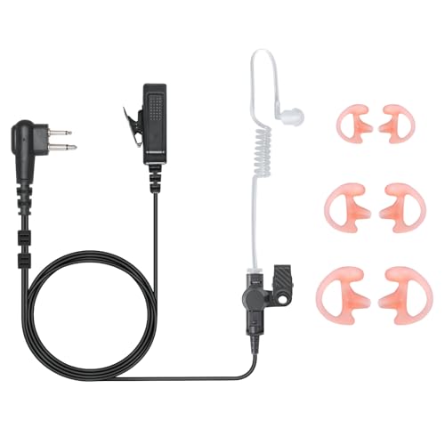 2-Pin Radio Earpiece with PTT Mic for Motorola CP200 CP200D & More | Clear Audio, Durable Cable & Comfortable Fit for Long Shifts. Reliable Communication for Security, Hospitality & Daily Use