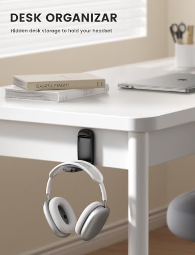 Lamicall Headphone Stand, Sticky Headset Holder, Foldable Headphone Holder | Compact Headphone Hook Mount, Adhesive Hanger Clip Under Desk, Earphone Clamp for Airpods Max, HyperX, Sennheiser, Black - color: Black