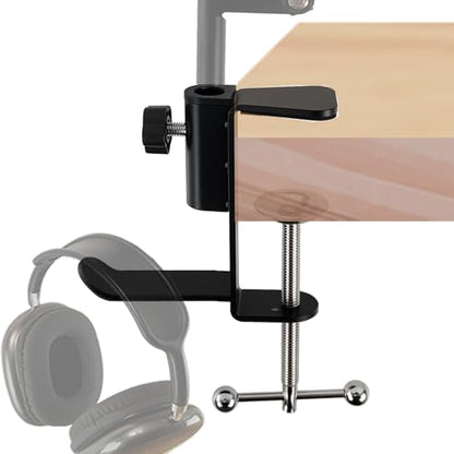 Table Clamp Mount for Microphone stand, Microphone Clamps for Desk with Headphone Hanger, Metal Desk Clamp for Microphone suitable for swing arm phone stand, Table Mounting Clamp hang hat Handbag