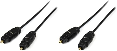 StarTech.com 10 ft. (3 m) Digital Optical Audio Cable - Toslink Digital Optical SPDIF - Ultra-Thin - Male/Male (THINTOS10), Black (Pack of 2) - size: 10 ft Pack of 2, style: Toslink
