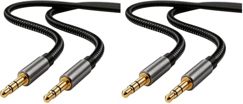 Aux Cord for Car 6 ft,3.5mm Audio Cable Male to Male Stereo Hi-Fi Sound Nylon Braided aux to aux 1/8 Cable for Headphones Car Home Stereos Speakers Tablets (Pack of 2) - size: 6Ft (Pack of 2)