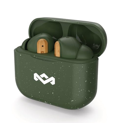 House of Marley Little Bird True Wireless Earbuds, Touch Controls, Built-in Mic, 24 Hours Playtime with Case, USB-C Quick Charge, Sustainable Materials, Movie and Gaming Mode (Green) - color: Green