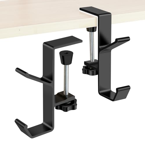 Black Holder Hook Clamp，Portable Desk Mount Headphones-1 pcs | Adjustable Arm Clamp for Table Desk，Backpack Hanger，Suitable for Plate Between 1-5cm / 0.4-1.96” - Black