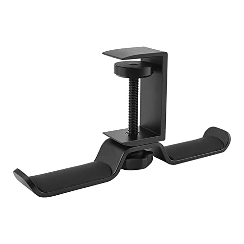 Headset Holder PC Gaming Headphone Stand, Under Desk Dual Headset Hanger Hook Holder with Adjustable and Rotating Arm Clamp, Built in Cable Clip Organizer Headphone Stands (Color : Black)
