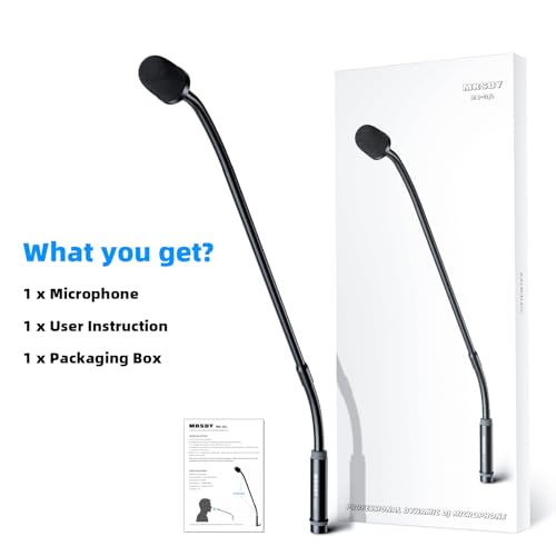 MRSDY 23 Inch Gooseneck Microphone, 3pin XLR Metal Wired Dynamic Podium Mic | Clear sound quality, noise reduction, all-metal construction, dual hose, cardioid directionality, 360° rotation, and 90° bend