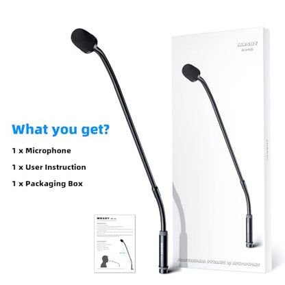 MRSDY 23 Inch Gooseneck Microphone, 3pin XLR Metal Wired Dynamic Podium Mic | Clear sound quality, noise reduction, all-metal construction, dual hose, cardioid directionality, 360° rotation, and 90° bend