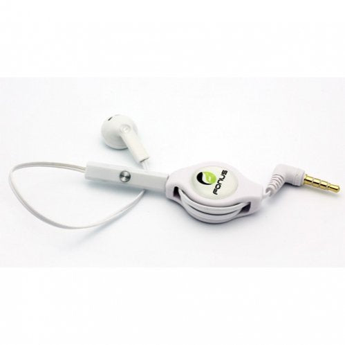 White Retractable 3.5mm Mono Handsfree Headset Earphone Single Earbud with Microphone for Barnes & Noble Nook Classic (1st Edition), NOOK Color, NOOK HD, NOOK HD+, NOOK Tablet, Barnes & Noble Simple Touch, Dell Venue 8 / Venue 8 Pro