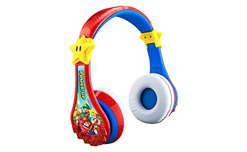 Super Mario Wireless Bluetooth Portable Kids Headphones with Microphone, Volume Reduced to Protect Hearing Rechargeable Battery, Adjustable Kids Headband for School Home or Travel - color: Super Mario