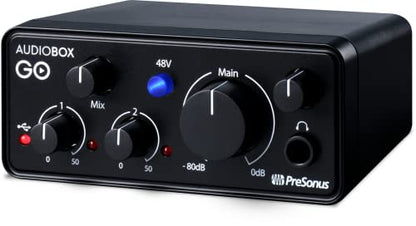PreSonus AudioBox GO | USB-C Audio Interface for music production with Studio One Prime Software and Virtual Instruments with LyxPro Condenser Microphone