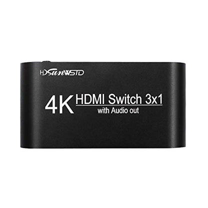 3x1 HDMI Audio Switch,3 in 1 Out Matrix HDMI Video Switcher Splitter +Optical & 3.5mm Audio Output,Support Ultra HD 4K x 2K,3D 1080P,Audio Extractor with Power Adapter
