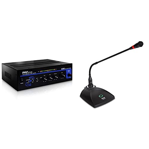 Pyle Home Compact Public Address Mono Amplifier - Professional 50W Mini Home Power Audio Sound PA Speaker Receiver System w/RCA, PT110 & Home Desktop Gooseneck Wired Microphone System -PDMIKC5 Black