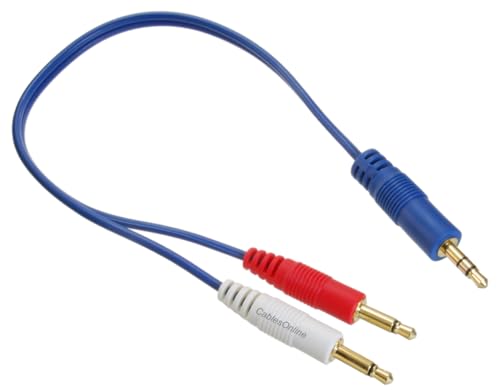 CablesOnline 3.5mm (1/8") TRS Stereo Male to Dual (Rd/Wh) 3.5mm (1/8") TS Mono Male Blue Audio Breakout Cable (1 Foot) - size: 1 ft