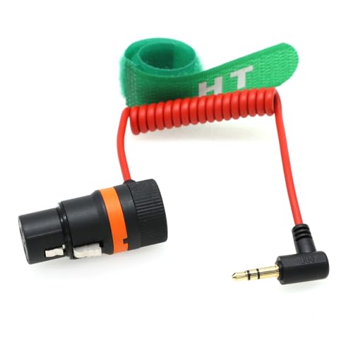 XLR 3 Pin to 3.5mm Mini Jack Audio Cable for BOYA Rode Microphone to RED Komodo 6K DSMC2 Camera Phone Computer PC, Right Angle Male Red Braided Coiled 50cm