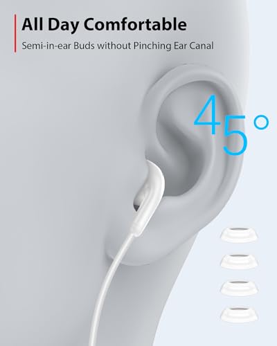 iMangoo Right Angle Wired Earbuds with Carrying Case and Mic for School