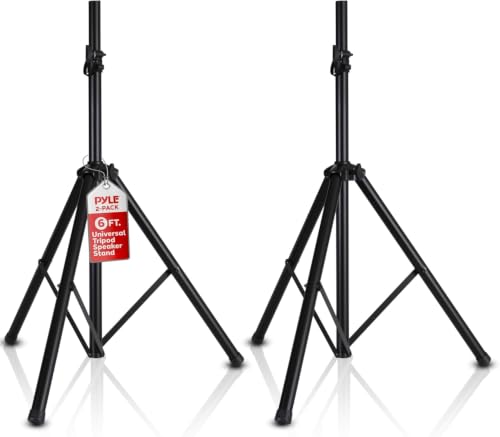 Pyle Universal Speaker Stand 2-Pack – Heavy Duty Tripod Mount Holder Set, Height Adjustable from 40” to 71”, 35mm Insert Compatibility, Safety Pin and Knob Locking for PA, DJ & Studio Use - size: 2-Pack