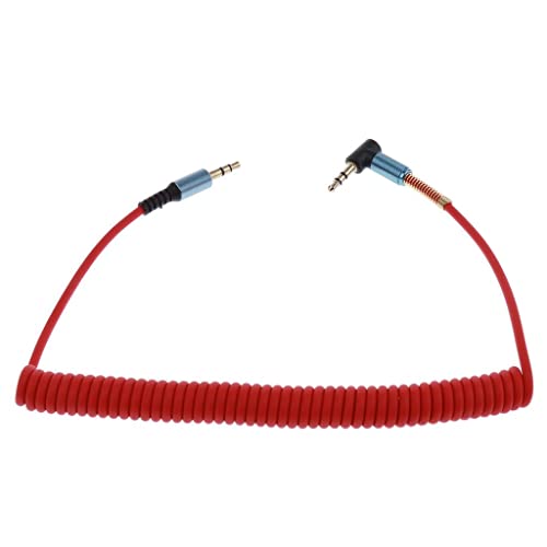 3.5mm Aux Cable Cord Coiled Headphone Cable 3.5mm Aux Extension Stereo Audio Cord Copper Right Angle Suitable for Portable Device Speaker, red
