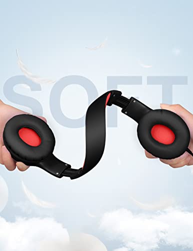 Nabevi Headphones for Kids for School, Kids Headphones with Microphone, Sharing Function, 85dB/94dB Safe Volume Limit, HD Sound, Over Ear Kid Headphone for School, On-line Study, Travel, Red - color: Red