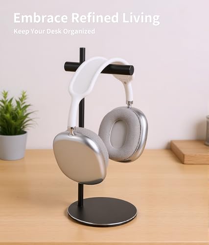 Aluminum Alloy Headphone Stand for Desk with Non-Slip Base - Universal headset stand Compatible with Over-Ear, On-Ear and Neckband Headphones (Black) - color: Black