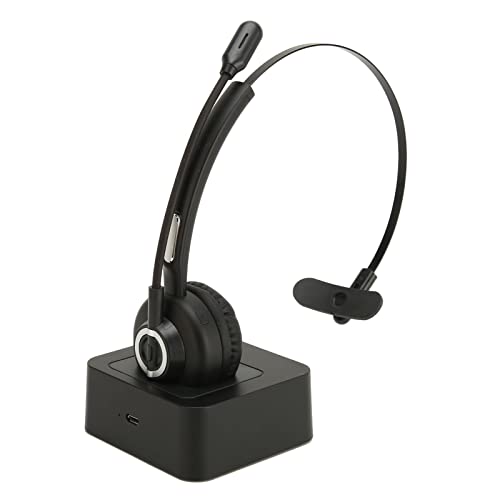 Bluetooth Headset, Cordless Headset with Rotatable Mic, Trucker Headset with Charging Base, for Trucker, Remote Work, Online Meeting, Business Travel