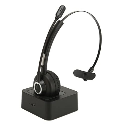 Wireless Headset with Mic, Single Ear Trucker Bluetooth Headset with Charging Base, for PC Laptop Phone Tablets