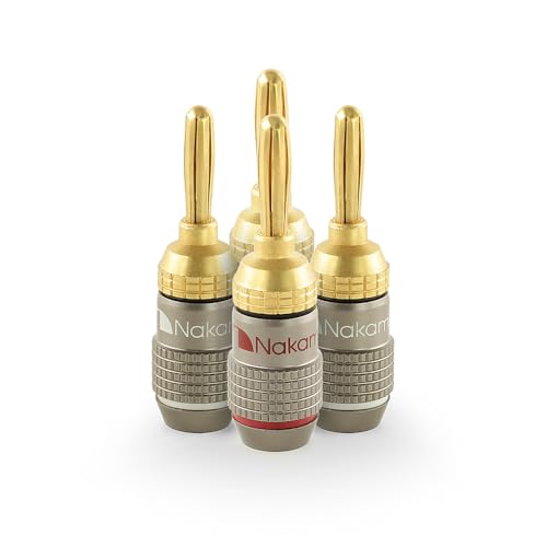 Nakamichi FanLock Excel Series 24k Gold Plated Banana Plugs, 10-18 AWG | Gauge Size 4mm for Speakers Amplifier Hi-Fi Stereo Radio AV Receiver Audio Wire Cable Quick Connector, 4 Pcs (2-Pairs) - size: 4 Pcs (2-Pairs)