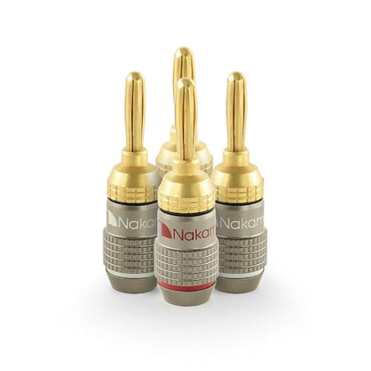 Nakamichi FanLock Excel Series 24k Gold Plated Banana Plugs, 10-18 AWG | Gauge Size 4mm for Speakers Amplifier Hi-Fi Stereo Radio AV Receiver Audio Wire Cable Quick Connector, 4 Pcs (2-Pairs) - size: 4 Pcs (2-Pairs)