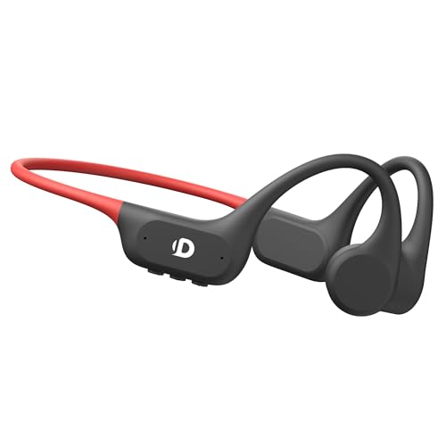 DEMICEA Open Ear Sport Headphones, Soft Silicone Wireless Bone Conduction Earphones, Powerful Bass, 10H Lasting, Quick Charge, Built-in 32GB MP3 - color: Matte Red
