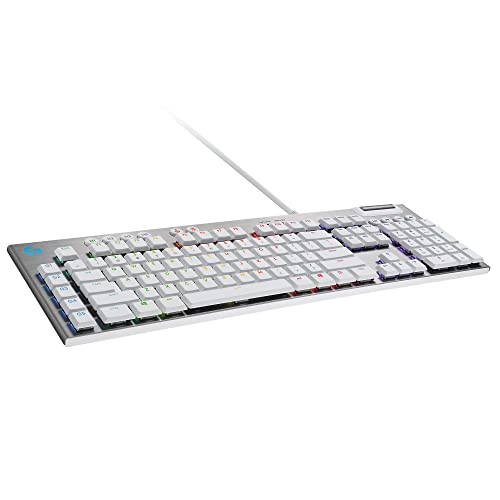 Logitech G815 LIGHTSYNC RGB Mechanical Gaming Keyboard with Low Profile GL Tactile Key Switch, 5 programmable G-Keys,USB Passthrough, Dedicated Media Control, Black and White colorways - color: White, size: Full Size, style: Wired