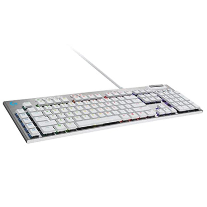Logitech G815 LIGHTSYNC RGB Mechanical Gaming Keyboard with Low Profile GL Tactile Key Switch, 5 programmable G-Keys,USB Passthrough, Dedicated Media Control, Black and White colorways - color: White, size: Full Size, style: Wired