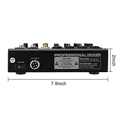 6-Channel Stereo Audio Mixer with Stepped Knobs, Mini Sound Board with 2 True Stereo Inputs, Mono/Stereo Switch, Precise Detented Pots, 16 DSP Effects, 48V Phantom for Keyboards, Studio
