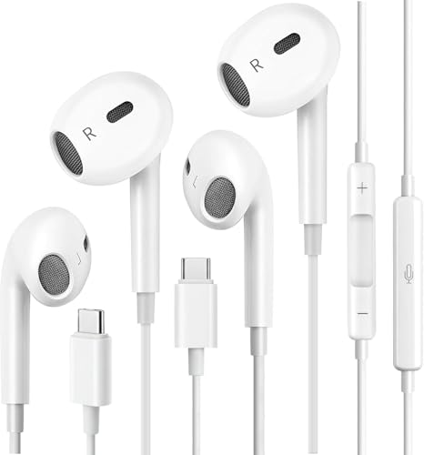 2 Pack USB C Headphones, Wired Earbuds for iPhone 17 16 15 Pro Max, 16e, 16 Plus & 15 Plus, USBC Ear Buds in-Ear Earphones with Microphone & Volume Control, Clear Stereo Sound & Noise Isolation