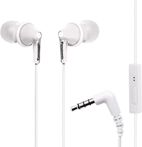 PANASONIC ErgoFit Earbud Headphones with Microphone and Call Controller Compatible with iPhone, Android and Blackberry - RP-TCM125-W - In-Ear (White) - color: White, size: S/M/L, style: With Mic
