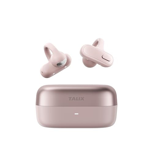 TALIX Open Ear Clip-On Earbuds X8 with AI ENC & Powerful Bass, Wireless Bluetooth 6.0, IPX4 Sweatproof Fitness Headphones, Physical Buttons, 5g Lightweight Ear Buds with Multi-Device Switching, Pink - color: Pink