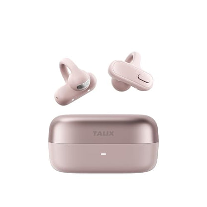 TALIX Open Ear Clip-On Earbuds X8 with AI ENC & Powerful Bass, Wireless Bluetooth 6.0, IPX4 Sweatproof Fitness Headphones, Physical Buttons, 5g Lightweight Ear Buds with Multi-Device Switching, Pink - color: Pink