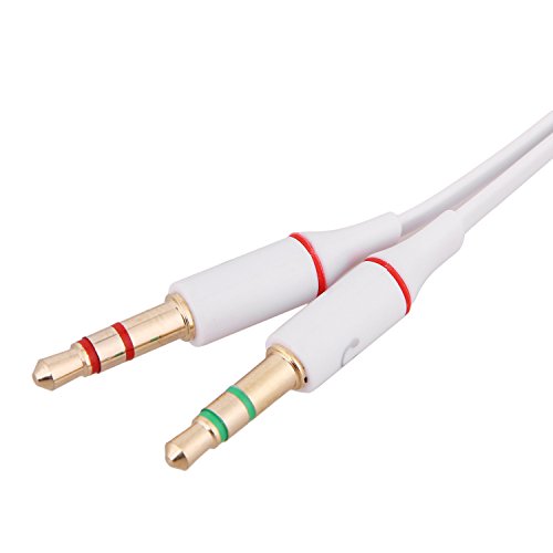2 in 1 Combo Transducer Headphone Audio Cable Audio Line 3.5mm Audio Splitter Adapter for Microphone Earphone (White) - color: White