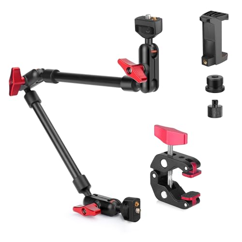 HEMMOTOP 22in Magic Arm Clamp with 1/4" - 3/8" Thread Screw MS08 | Adjustable Phone Holder, 360° Rotation, Long Articulating Arm Camera for Microphone, LED Lights, iPhone, Tripod, Desk, Table