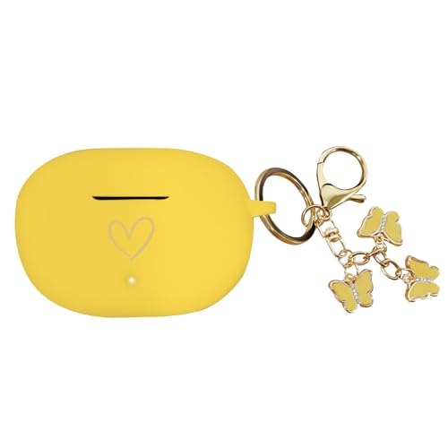 Compatible with Beats Studio Buds 2021, Soft Silicone Case with Gold Heart Pattern for Beats Studio Buds Case with Cute Butterfly Keychain for Girls Women (Yellow) - color: Yellow