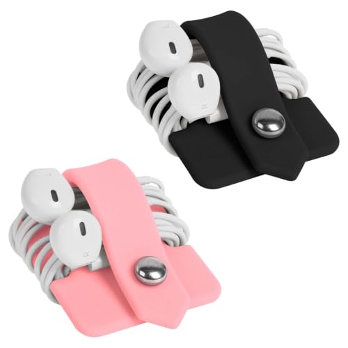 Cord Organizer Earbuds Holder Earphone Wrap Earphones Organizer Headset Headphone Earphone Wrap Winder Cord Manager Cable Winder Set of 2(Black+Pnk) - color: Pink+Black