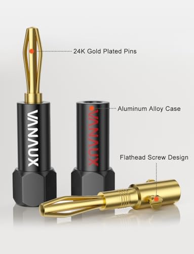 VANAUX Banana Plugs (Closed Dual Screw) - Gold Plated Speaker Plugs Connector for Speaker Wire, Amplifier, Receiver, Banana Wall Plate-Black (8 pairs/16 Pieces) - style: 8 pairs/16 pieces