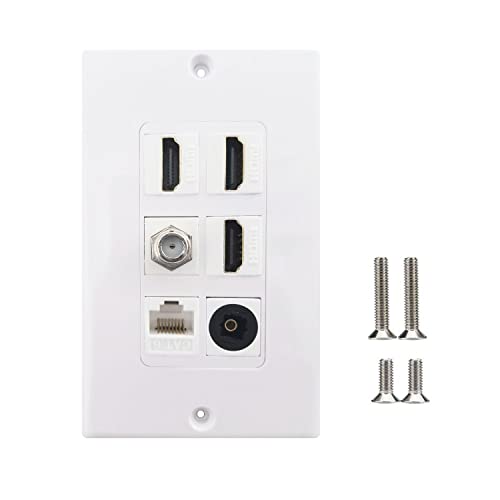 HDMI Optical Wall Plate Toslink Wall Outlet 1Pack 3xHDMI+CAT6+F+TOS | HDMI CAT6 Ethernet Coax TV F Type Keystone Jack Outlet Panel Mount