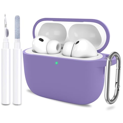 for AirPods Pro 3 Case Cover, Protective Soft Silicone with Keychain Cleaning Pen for Women Men for Apple AirPods Pro 3rd Generation Case(2025), Front LED Visible, Lavender - color: C-Lavender