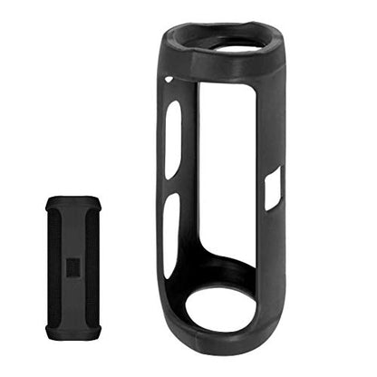 Linkidea Silicone Speaker Case Cover Compatible with JBL Flip 4 Waterproof Portable Bluetooth Speaker, Protective Soft Skin Sleeve, Travel Carrying Pouch (Black)