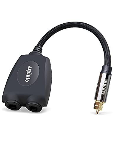 Optical Audio Cable Splitter, Fiber Optic Audio Cable 1 in 2 Out Digital Toshlink Optical Audio Splitter Adapter Fiber Converter with 24K Gold Plated Connectors (Black)