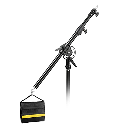Heavy Duty Light Stand with Boom Arm, 10ft/300cm Metal Adjustable Air-Cushioned Tripod Stand, 5.2ft/158cm Holding Arm and Sandbag for Photography Studio Outdoor Monolight Softbox Reflector