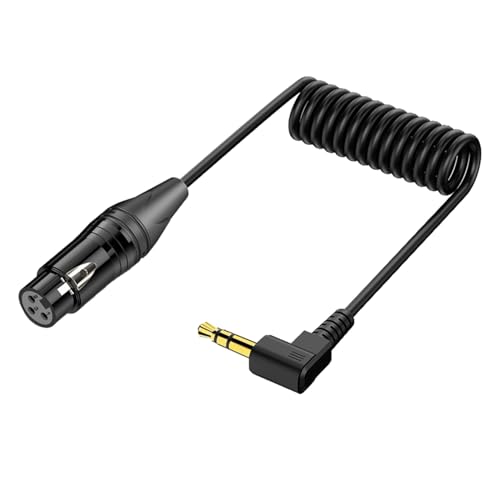 Seadream XLR to 3.5mm Balanced Cable Coiled;XLR 3 Pin Female to Locking 3.5mm 1/8" TRS Right Angle Cord;Male to Female XLR to 1/8 Inch Right Angle Cable