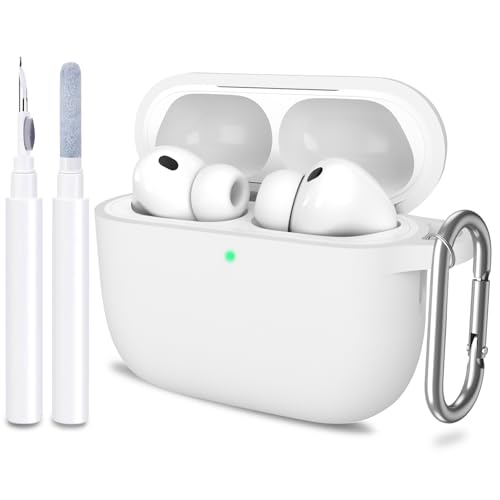 for AirPods Pro 3 Case Cover, Protective Soft Silicone with Keychain Cleaning Pen for Women Men for Apple AirPods Pro 3rd Generation Case(2025), Front LED Visible, White - color: C-White