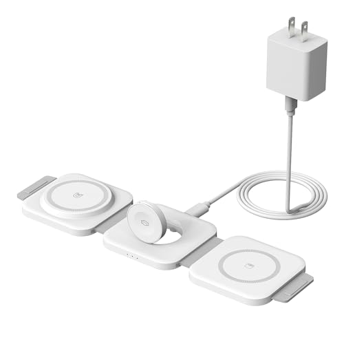 3 in 1 Wireless Charging Station,Foldable Magnetic Wireless Charger for Apple Devices,Travel Charging Pad for iPhone 17 16 15 14 13, Watch & AirPods,Fast Charging Station for Home Office Travel(White) - color: White