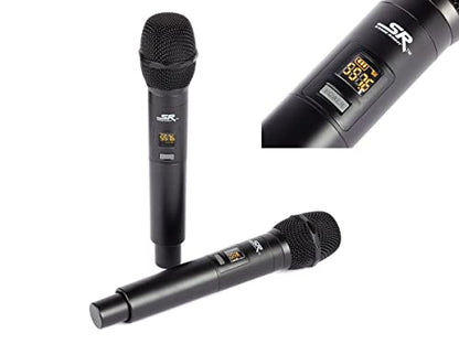 Monoprice 200-Channel UHF Dual Handheld Wireless Microphones System, 262 Feet (80 Meter) Range, Perfect for Church, Birthdays, Karaoke, Weddings, Events - Stage Right Series,Black