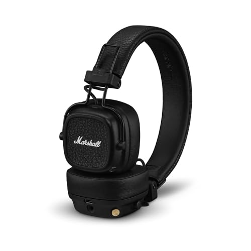 Marshall Major V Wireless On-Ear Bluetooth Headphones - 100+ Hr Playtime | Detachable Audio Cable | Microphone for Calls | Lightweight, Foldable Design for Travel - Black - color: Black