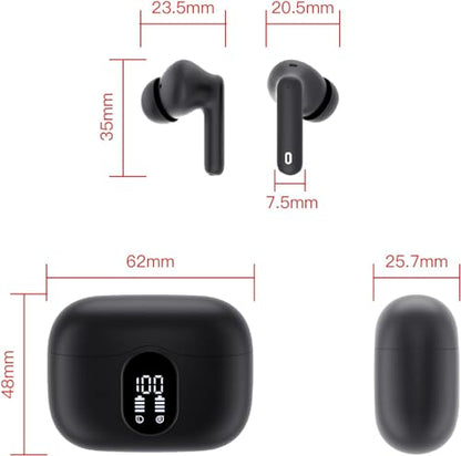 Wireless Earbuds, Bluetooth 5.4 Headphones Bass Stereo, Ear Buds with Noise Cancelling Mic LED Display, IP7 Waterproof in Ear Earphones, 36H Playtime for Laptop Pad Phones Sports Workout, Black | Ear Buds with Noise Cancelling Mic LED Display, 36H, IP7 Wa